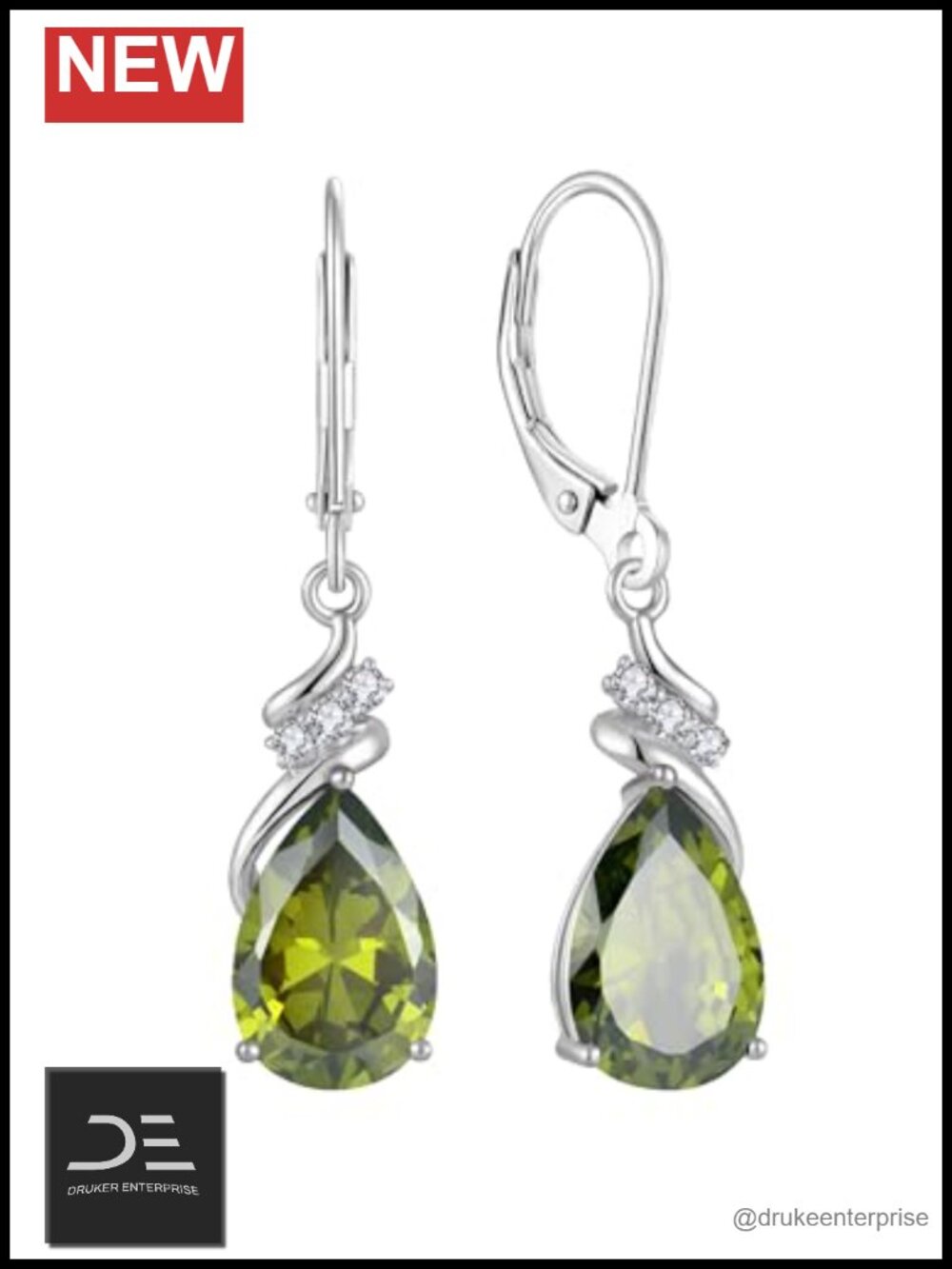Teardrop Dangle Drop Earrings 925 Sterling Silver 18k White Gold Plated Cubic